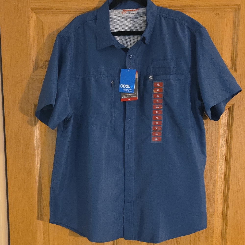 Men's Cooling Blue Casual‎ Button Down Shirt Sz XL